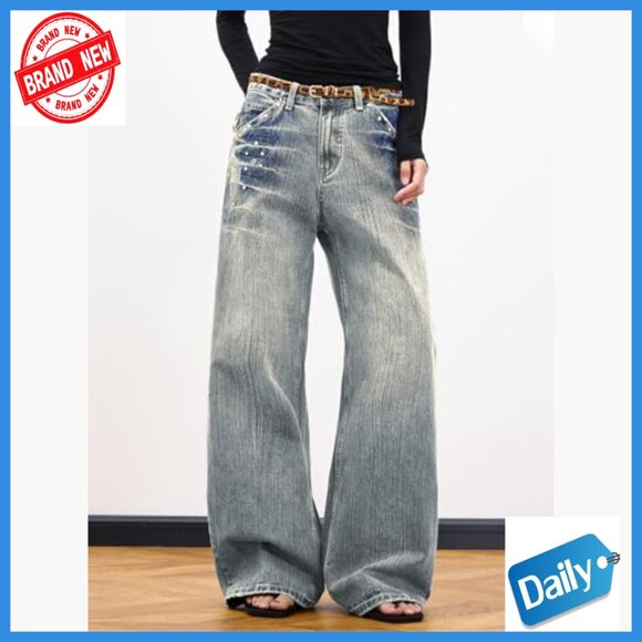 90s Vintage Baggy Jeans Loose Fit Mid Rise Wide Leg Denim Pants - Picture 2 of 7